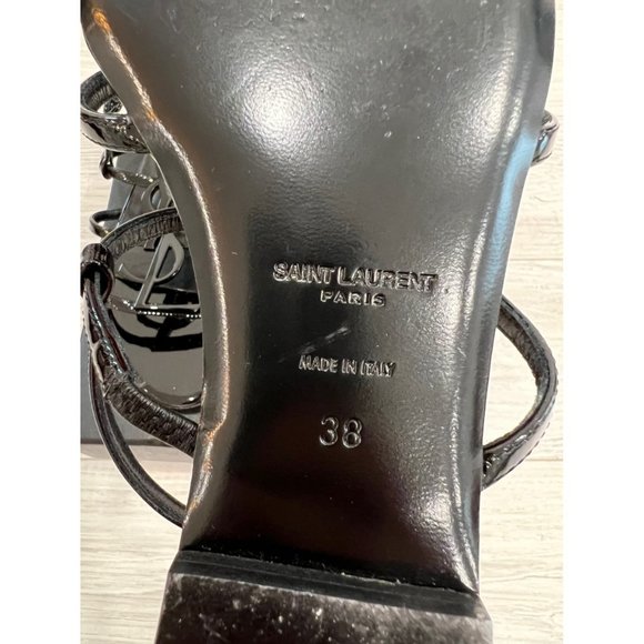 SAINT LAURENT Cassandre YSL Logo Flat Patent Leather Sandals - Picture 9 of 10